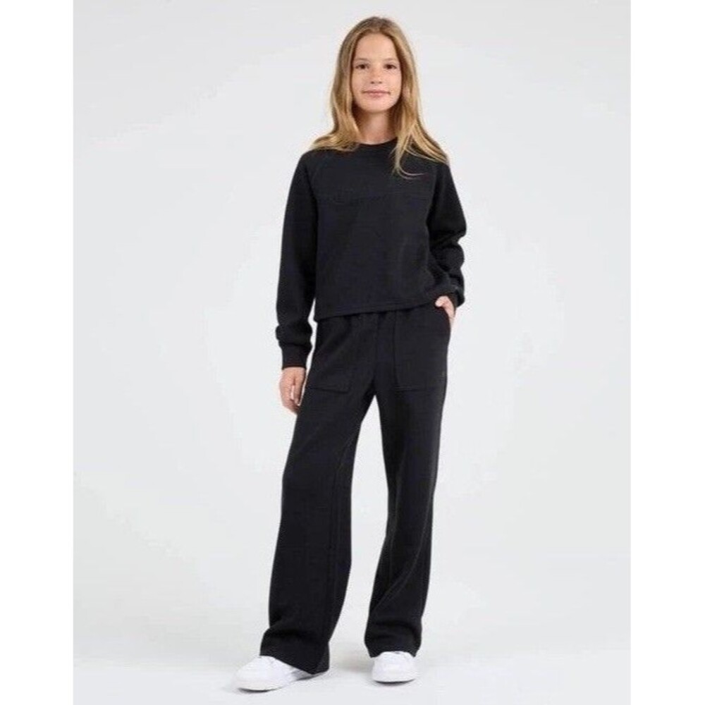 Champion Fleece Wide Leg Pant, Ribbed, Logo, On-Seam Pockets Comfy Large